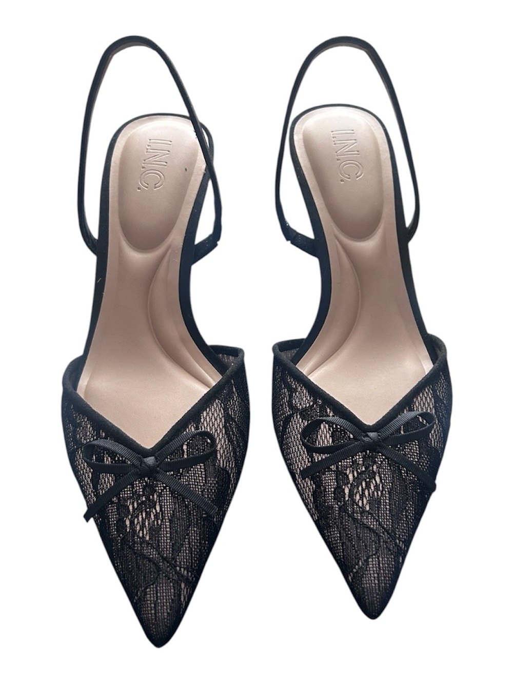 INC International Concepts Black Lace Pointed Slingback Flats